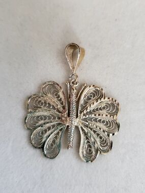 Vintage Turkish Sterling Silver 925 Filigree Butterfly Pendant • 2.94 g